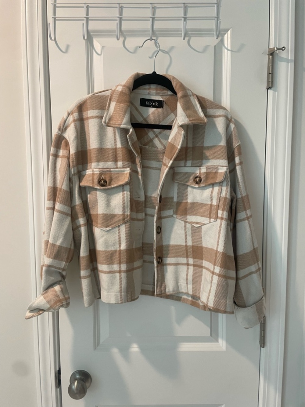 fab'rik Cream & Tan Plaid Utility Shacket